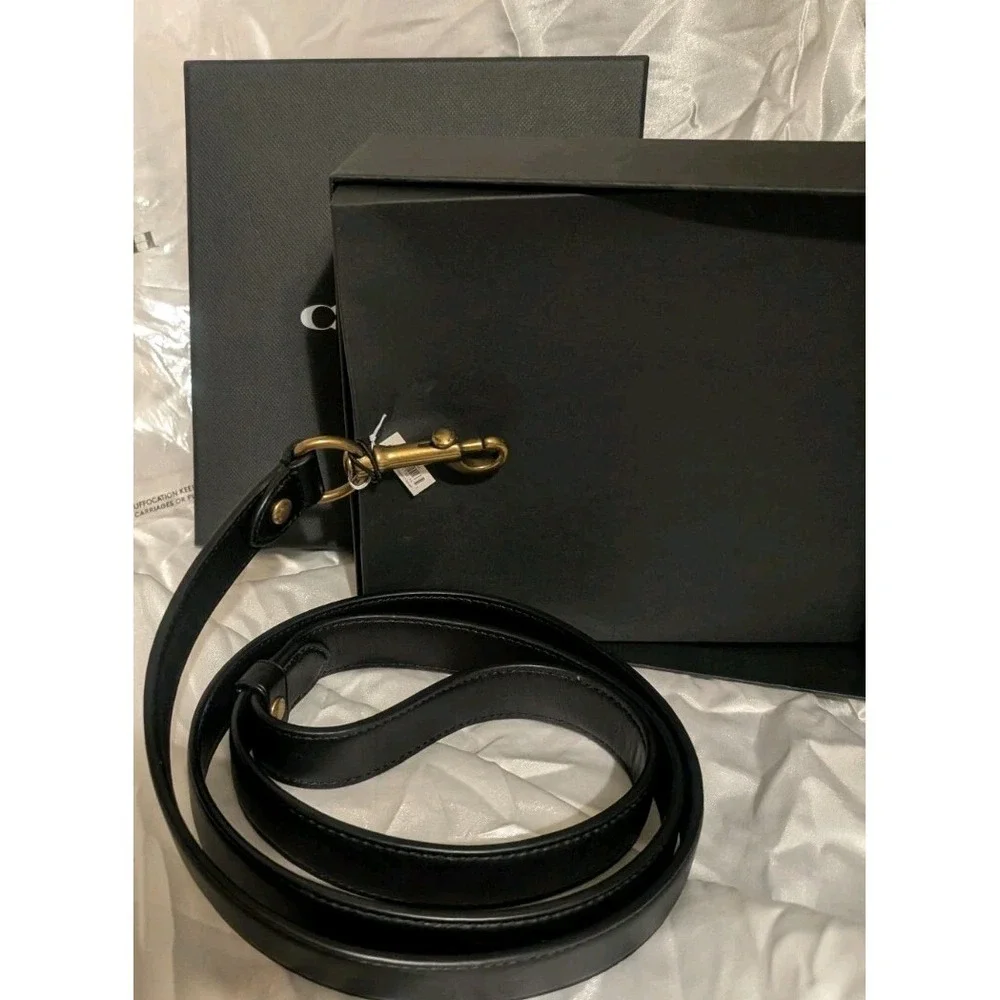 Authentic COACH Posh Black Leather Dog Leash Size Large New With Box & Tag!!
